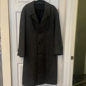 Classic Black Herringbone Overcoat